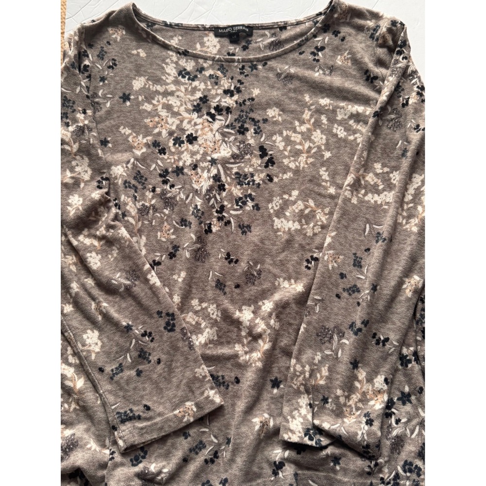 Mario Serrani Italy Womens Large Brown Floral Long Sleeve Knit Top Boat Neck